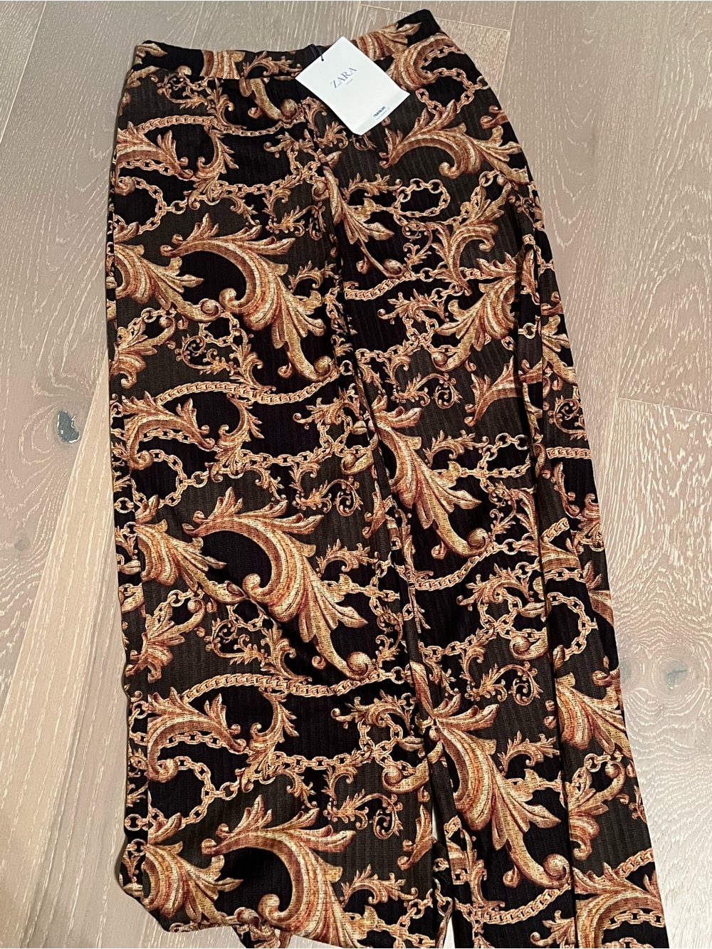 Women’s Zara Black and Gold Baroque Wide Leg Pants US S
